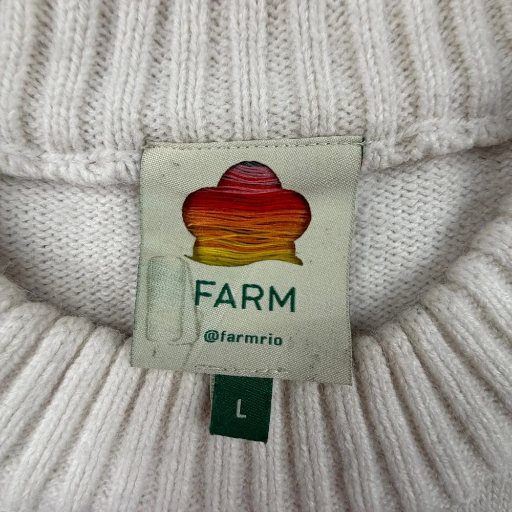 Farm Rio Black Cream Floral Intarsia Knit Crew Neck Sweater Large SN 325925